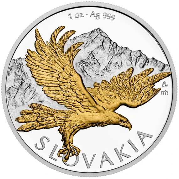 Словацкий орел 1 Oz proof с позолотой