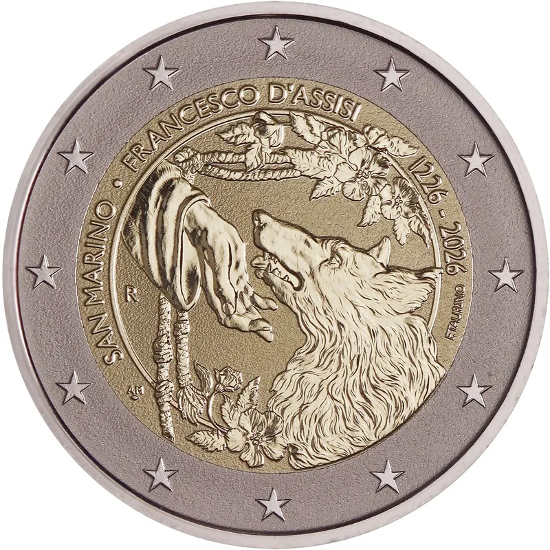 Франциск Ассизский — 800 лет со дня смерти (2 евро, Сан-Марино) — Reverse Proof
